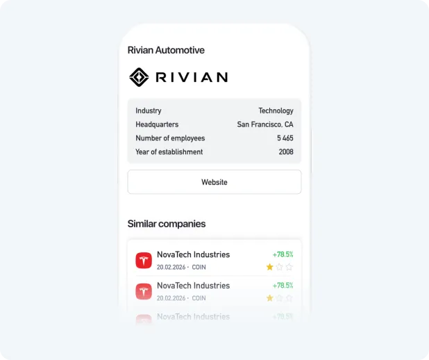 Company profile in the app